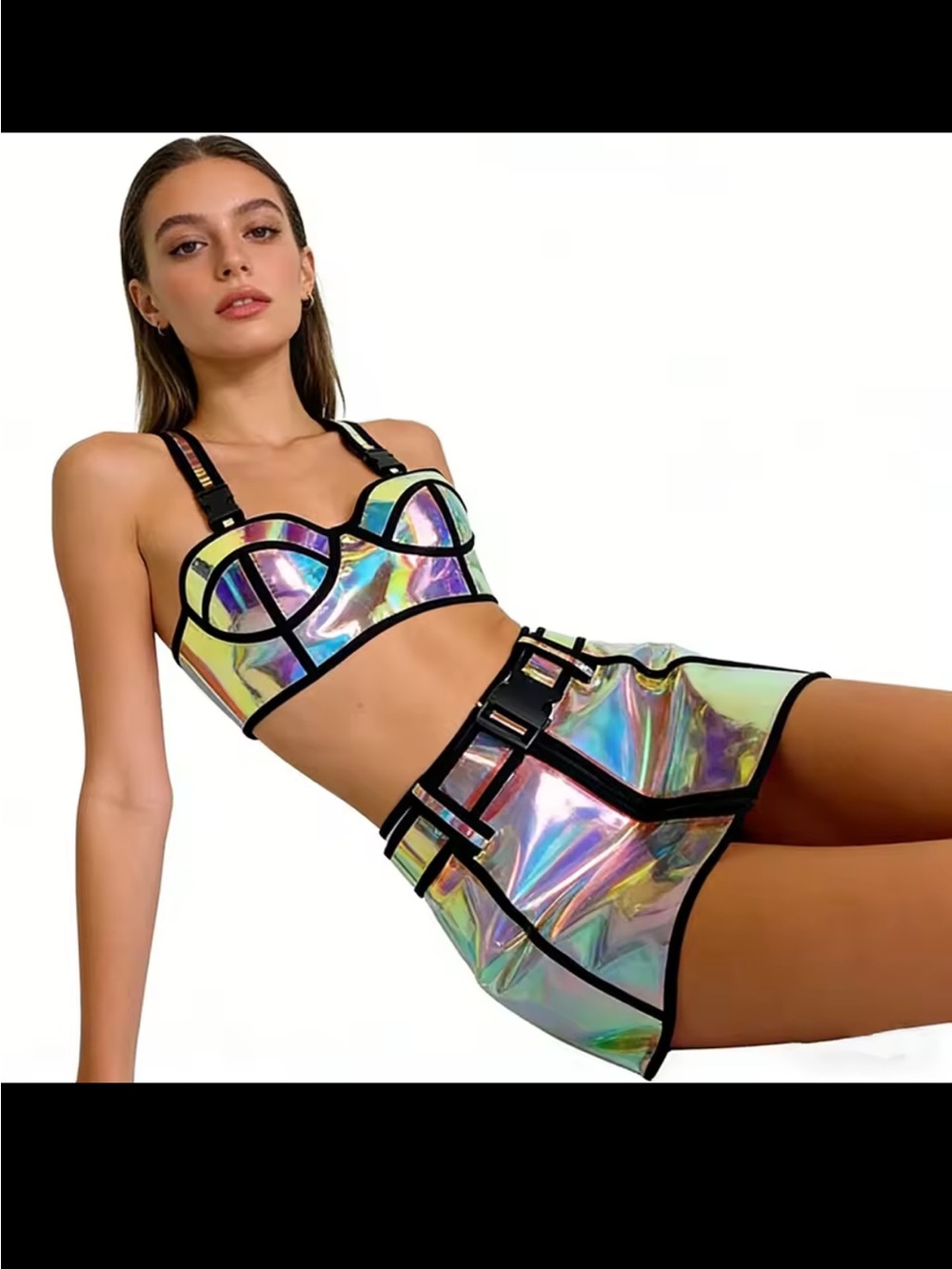 Dolls kill club exx Holographic iridescent crop top pvc